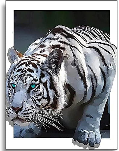 Instarry 5D DIY Diamantmålning Kit Stor Storlek Diamond Painting Rhinestones Korsstygn Dekoration för Rum Vit Tiger 60x40 cm