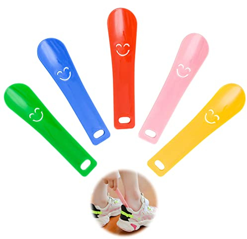SPOKKI Schuhlöffel, 5 Stücke Lächelndes Gesicht Schuhlöffel Klein, Plastik Schuhanzieher In 5 Farben, 3.7 * 15cm Schuhanzieher Klein Für Männer Frauen Kinder (Blau/Rosa/Rot/Grün/Gelb)