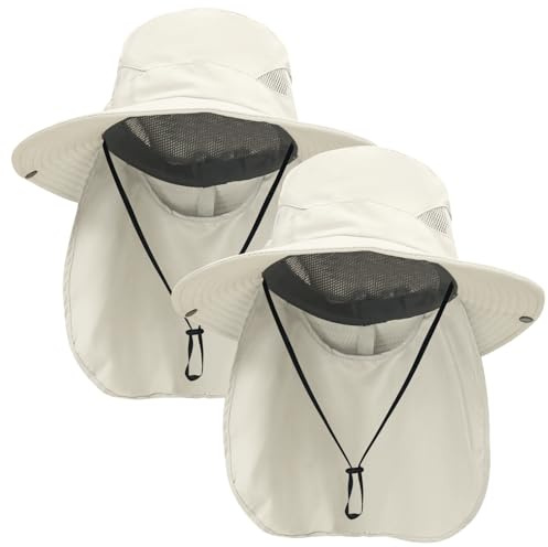 NPQQUAN Cappelli da sole per uomo e donna con patta per il collo, protezione UV UPF 50+, a tesa larga, cappello da pescatore, safari, escursionismo, pesca, Beige/Beige (Foro per coda di pane), Taglia