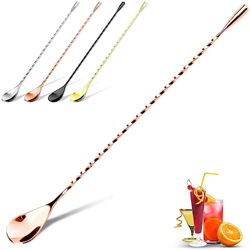 YUNAI Cocktail-Mischlöffel aus Edelstahl, 30 cm Bar Long Handle Löffel, Spiral-Design, langer Griff, Cocktail-Rührlöffel für Cocktail-Shaker, gedrehter Barlöffel, Cocktaillöffel (Rose)