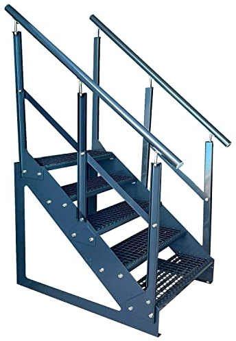 Kaminbau Mierzwa Premium Treppe Freistehend 5 Stufen Anthrazit beidseitigem Geländer (Breite 1000 mm) (Höhe 95cm) Wetterfest Gitterroststufe Gartentreppe