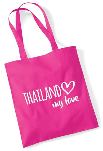 Huuraa Jutetasche Thailand my love Geschenk 10 Liter Fuchsia Baumwolle Thailand Aufmerksamkeit