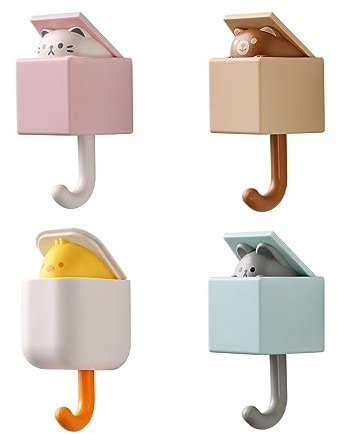 ATBUSS 4er-Pack Niedliche Haustierhaken, Kreative Tier-Kleiderhaken, Pop-Up-Katzen-Wandhaken, Selbstklebende Katzenhaken, Haken Ohne Bohren, Geeignet Zum Aufhängen Von Schlüsseln, Mänteln Und Hüten