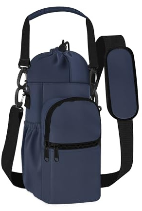 Turmaster Wasserflaschenhalter mit Gurt, isolierte Wasserflaschen-Tragetasche mit 2 Front- und 2 Seitentaschen, Wasserflasche Sling Bag Sleeve für Sport, Wandern, Camping