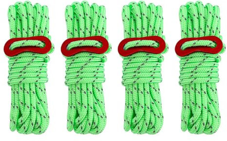 ZONADAH Packung mit 4 Abspannseilen 4 mm Zelt, winddichtes Seil, Zelte, stark, leicht, Paracord, reflektierend, verstellbar, 4 Meter Schnur, Abspannleine, Zeltführungsseil für Vorzelt-Camping