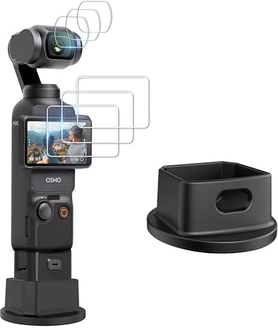 FiTSTILL Kit de protection d'écran pour DJI Osmo Pocket 3, protection d'objectif en verre optique 3 pièces + protection d'écran LCD en verre trempé 3 pièces + base en silicone accessoires DJI Pocket 3