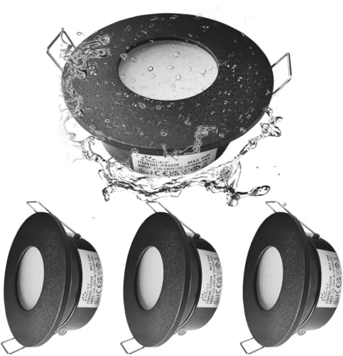 Sweier IP65 Einbaustrahler LED 5W, GU10 Deckenspots für Badezimmer Feuchtraum Wasserdichte, Einbauleuchten LED Spots 230v 68-75mm Lochmass(Ohne Lampe) 4er Set Schwarz