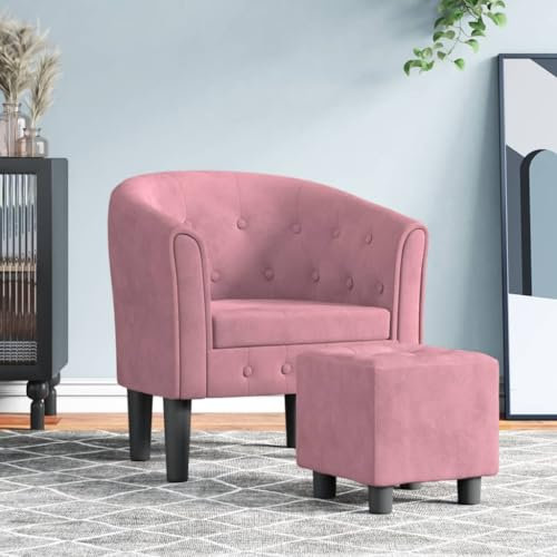 Festnight Cocktailsessel Clubsessel Sessel mit Hocker Loungesessel Armsessel Samt Lesesessel Klein Relaxsessel Bürosessel Retro Einzelsessel Armchair mit Fußhocker Rosa