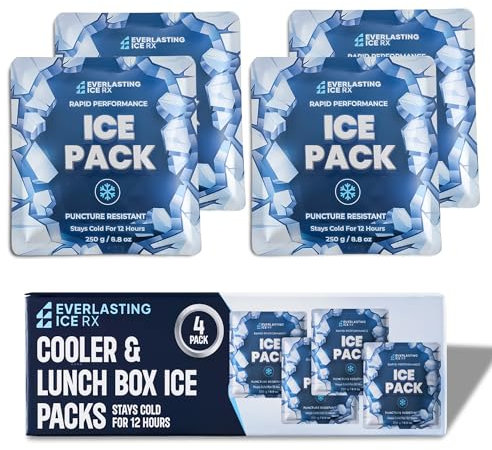 Rapid Performance Reusable Ice Packs for Lunch Boxes, Lunch Bags or Coolers | 4 Pack | Cold for Up to 12 Hours | Ice Packs for Cooler, Long Lasting for Camping, Beach, & School