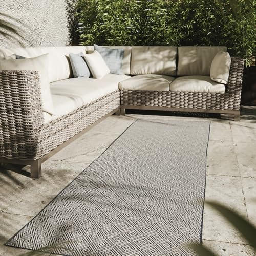 Interiyou Outdoor Teppich Wetterfest Lome - Läufer 80x300 cm Blau - Wasserfest für Balkon, Terrasse, Garten - Outdoorteppich passend auch für Wohnzimmer, Schlafzimmer und Küche - Aussenteppich