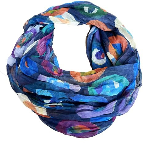 J26 Blumen Mandala Farbverlauf Seide Sommer Loop Verlauf Regenbogen Rainbow Silk Uni Rundschal Schlauchschal Stola Schal leicht (Kreis C Blau)