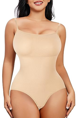 Bingrong Slimmande kroppsformare för kvinnor magreducerande skärp osynliga formkläder bodysuit, Beige, M