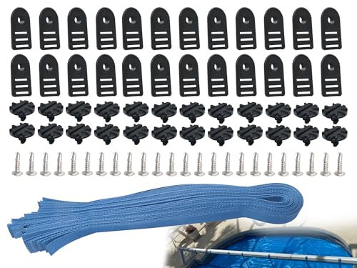 Tube and Solar Cover Fastening Kit for Fe-herguard inground and aboveground Pool Roller, Used to Attach a Solar Blanket to a Solar Reel - Includes 24 26 Straps, 24 Mounting Wcrews with Brackets