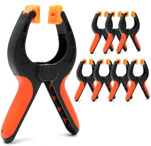 Klemmzwingen 8er Set für Leimen, Fotografie, Pool & Werkstatt mit großer Spannweite [7cm] und Spannkraft[13 kg], Federklemmen aus Nylon mit Carbonfeder und gummierten Griffen, Leimzwingen, Klemmzwinge