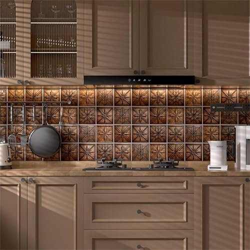 Dunxiles Autocollants pour Carrelage Mandala Marron À Coller sur Carrelages en PVC Auto-Adhésifs Papier Peint de Cuisine Carreaux de Sol DIY 72 Pcs (15 x 15 cm)