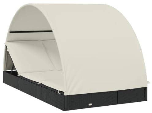 HETFTJN Relax Liegestuhl Strandstuhl Balkonmöbel Relaxliege Wohnzimmer - Sonnenliege für 2 Personen mit Runddach Schwarz 211x112x140 cm für Balkon Camping Outdoor Garten