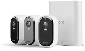 Arlo Essential 2 HD Video Security Camera Outdoor with SmartHub, Battery Operated Home Camera With Colour Night Vision, Light, Siren, 2 Way Audio & WiFi, Secure Free Trial, 3 Cameras, White
