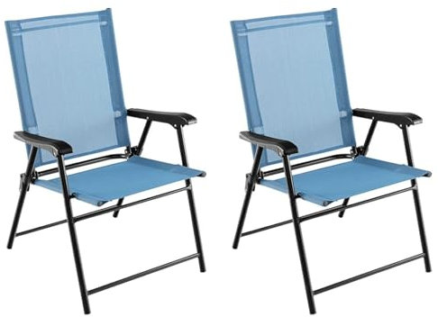 Klappbare Terrassenstühle für den Außenbereich, 2er-Set, Metallrahmen, Bistrostühle mit Armlehnen und schützenden Fußpolstern für Garten, Balkon, Deck, Hinterhof, Pool, Blau