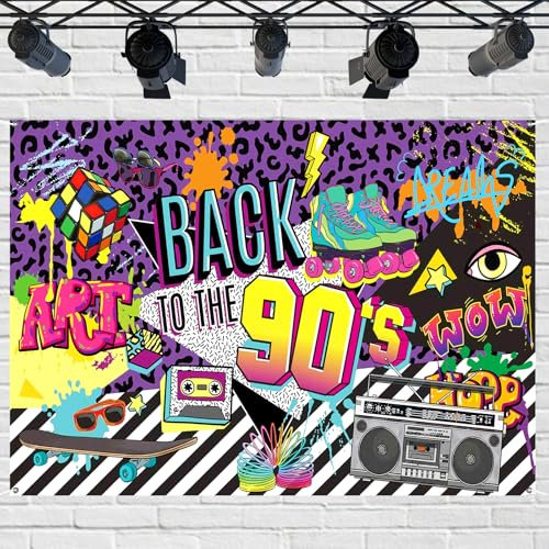 BLMHTWO Décorations de fête des années 90, toile de fond « Back to the 90's » - Bannière rétro à suspendre pour photographie hip-hop graffiti décoration murale, 180 x 110 cm