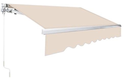 Izrielar Gelenkarmmarkise 350x300cm – Sonnenschutz Balkon mit 280g/m² Stoff, Rechtsseitiger Kurbel Winkelverstellung 0-30°, Wetterfest (Beige)