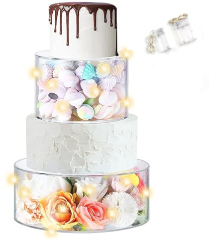 TOWEBOORY Lot de 2 Présentoirs à Gâteau en Acrylique Remplissable, Boîte de Présentoir Cylindrique Rond Présentoir pour Gâteau à Dessert au Four, pour Mariage, Anniversaire, Fête (A)