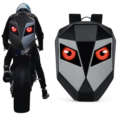 Gelrova Zaino moto LED, 3D Hard Zaino da casco per moto, casco di grande capacità, testo/immagine/GIF animata