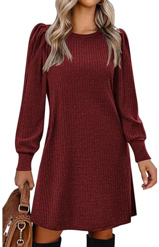 Zeagoo Jumper Dresses for Women UK Puff Long Sleeve Dress with Pockets | Knitted Dress Autumn Dress Casual Lightweight Tunic Dress for Fall Winter