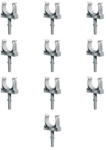 10 pezzi Clip fissatubo, Diametro 25 mm, fissaggio a scatto, forma a U, tassello incorporato, vite in acciaio inclusa, supporto per tubo rigido, tubazioni, impianto elettrico, alta resistenza, grigio