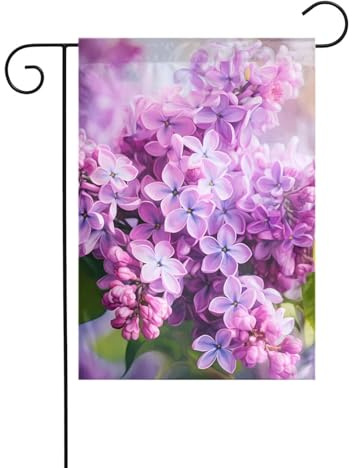 BROLEO Encadrement de fleurs lilas en fleurs imprimées sur mât de drapeau de jardin, décoration de cour extérieure double face, 30,5 x 45,7 cm