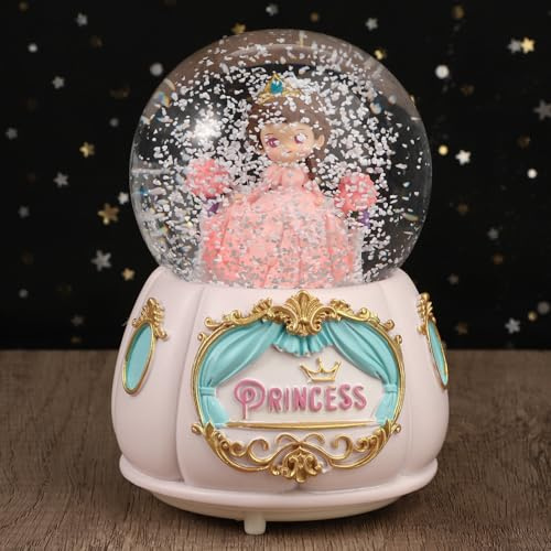 Musical Snow Globe Crystal Ball 3D Fairy Tale Castle Princess Crystal Ball Music Box with Lights & Music & Drifting Snow Christmas New Year Birthday Gift Desktop Artware Ornament Home Decor