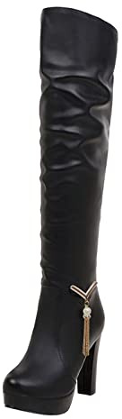 YIzdegg Stivali da donna con tacco alto al ginocchio, con tacco alto, con punta quadrata, caldi sopra il ginocchio, eleganti stivali in pelle antiscivolo, Nero , 38 EU