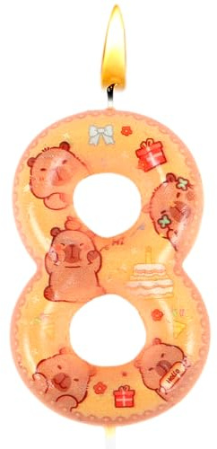 Vela Cumpleaños Capybar, Vela del número 8, Decoración Capybar, Decoración de Pasteles, Animales Lindos, Decoraciones para Fiestas Temáticas de Cumpleaños