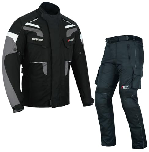Motorrad Anzug 2-Teilig – Textil Kombi Jacke + Hose, Herausnehmbares Thermofutter, Protektoren,Biker Textil Motorradkombi Herren – Jacke & Hose Set, Wasserdicht, Winddicht, Atmungsaktiv (BLACK, S)