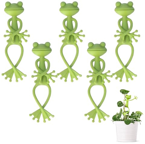 YEVON Frog Plant Supports for Indoor Plants – 5PCS Green Frog Pot Huggers - Cute Animal Vine Holder Clips for Small Climbing Plants - Decorative Plant Clips for Garden Pots