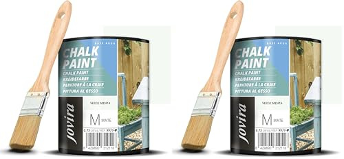 JOVIRA PINTURAS Pintura Tiza - Chalk Paint al Agua Mate + Pincel especial para madera. Renueva tus muebles con creatividad. (750 Mililitros, Verde Menta + Pincel) C-57-K (Paquete de 2)
