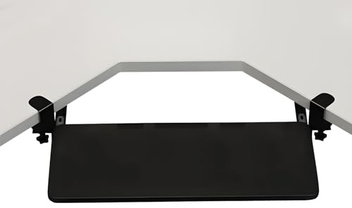Ergonomisk 65 x 25 cm tangentbordsbricka med C-klämma, roterande stöd för hem- eller kontorsbruk, svart, perfekt för komfort och platsbesparande lösningar