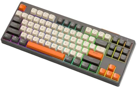 VmugDVoqb Teclado inalámbrico de Modo Dual, sensación mecánica, Gaming Office, silencioso, PBT, Tapa de Bola, luz de Arco Iris, Compatible con M87(Shimmer)