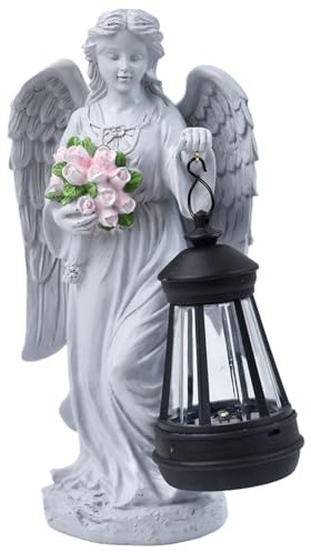 Joygoodta Statua da giardino con angelo solare, 9 sculture da esterno con luce solare, figurine di angeli in resina, ornamento da giardino per esterni, cortile, patio, balcone, prato anteriore