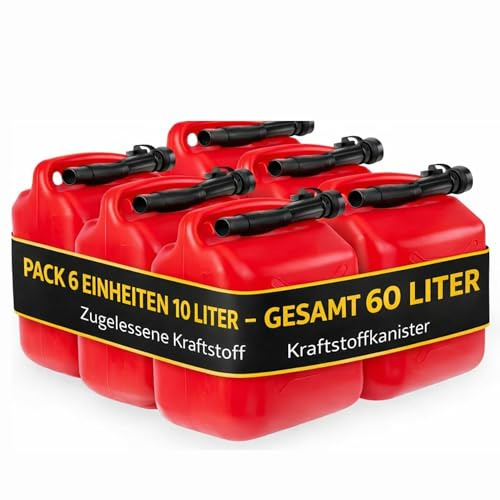 Humpti Garrafa Gasolina 10L Homologada Pack de 6 - Bidón Combustible Plástico con Visor de Nivel - Bidones para Gasolina y Gasoil Homologados 60 Litros