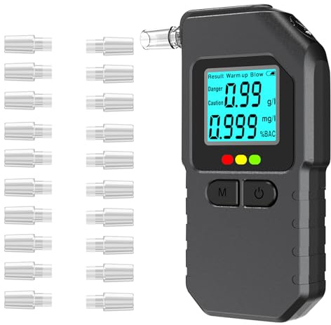 Super Barley Breathalysers, Alcohol Tester, Professional Digital Breathalyzer Alcohol Breath Tester with LCD Display, with 20 Mouthpieces for Home Parties Personal Use