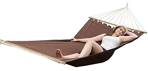 AMANKA XXL Larga Amaca di Cotone 200x120cm per 2 Persone con Barre Marrone