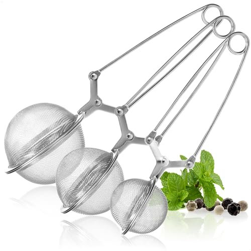COM-FOUR® 3 Pinzas para te - Infusor de té de acero inoxidable en forma de bola - Coladores de té para té suelto - Pinzas para colador (03 piezas - mezclar)