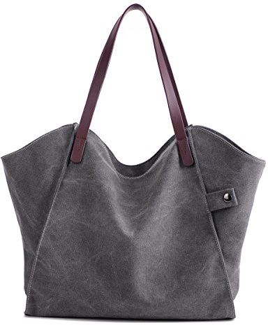 LOSMILE Mujer Bolsos de mano, lona de hombro, totes Shoppers, bandolera de playa. (Gris)