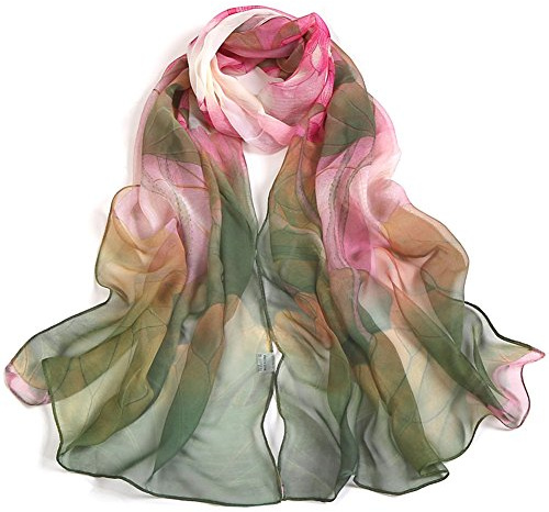 OUKIN Chiffon Scarf for Women Ladies Scarves Soft Long Sheer Floral Neck Head Wrap Shawl(Green)