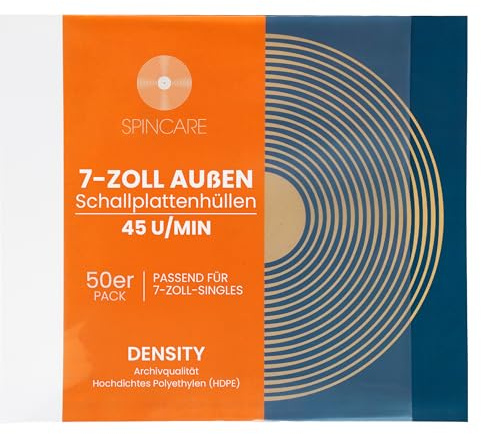 SPINCARE Density 50x Buste Esterne 45 Giri per Vinili con Protezione UV | Per LP da 7 | Polietilene ad Alta Resistenza | Qualità Archivistica | Massima Protezione