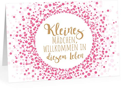 Große Design Glückwunsch-Karte XXL (A4) zur Geburt, Motiv: Rosa Konfetti Look für Mädchen modern/mit Umschlag/Edle Klappkarte/Maxi Gruß-Karte/Baby geboren/Gratulation Eltern