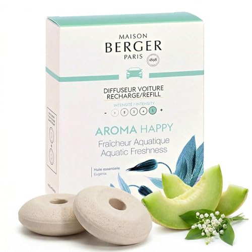 MAISON BERGER Auto-Diffusor Nachfüllung Aroma Happy, 2er-Set Keramik | Keramik-Nachfüllung Aroma Happy für Auto-Duftdiffusor, passive Diffusion ca. 4 bis 6 Wochen