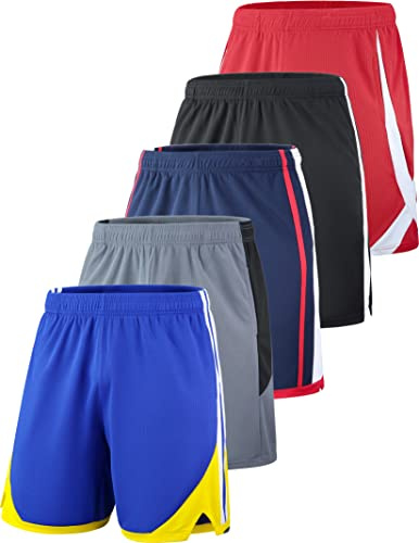 Liberty Imports 5-pack sportbasketshorts, nät, snabbtorkande träningskläder med fickor, Utgåva 3, L