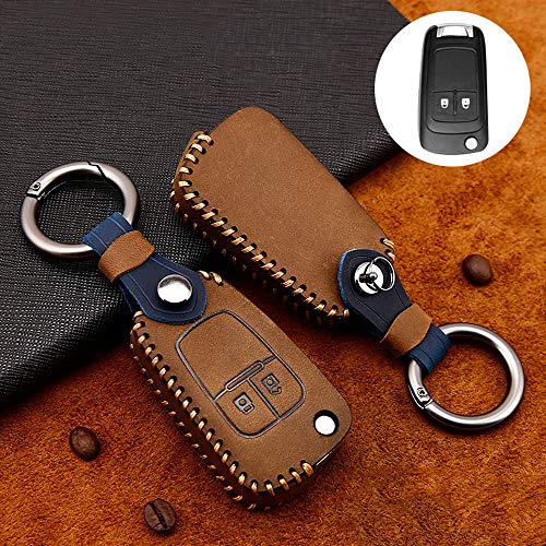 ontto Rindsleder Klapp Autoschlüssel Hülle Cover für Opel Vauxhall Astra Insignia Mokka Zafira Corsa D Karl Viva Schlüsselhülle mit Schlüsselanhänger Schlüssel Schutz Etui Fernbedienung 2 Tasten-Braun