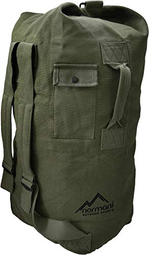 Seesack aus reißfestem Canvas-Material mit Doppelgurt und Metallverschluss - 100% Baumwolle Olive 50 Liter